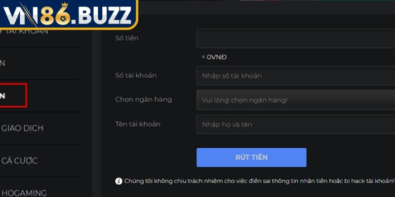 Rút Tiền VN86 Đơn Giản Nhanh Chóng Không Gặp Khó Khăn 2 Nhận lợi nhuận qua ngân hàng, linh hoạt dễ dàng cho hội viên